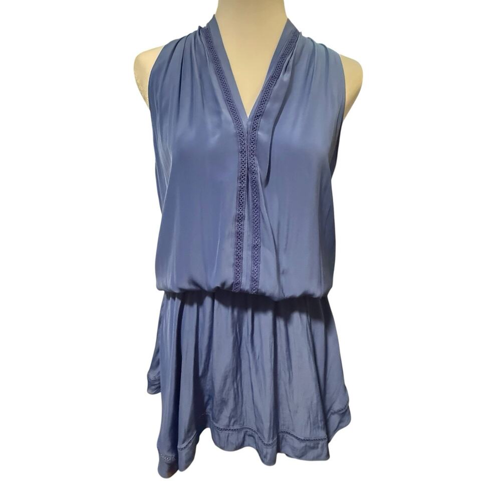 Ramy Brook PARIS Sleeveless Mini Dress Icy Blue SIZE MEDIUM Smocked Satin READ